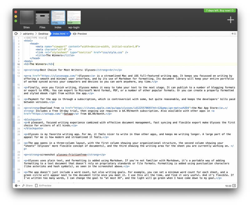 text editor and html highlighting for mac